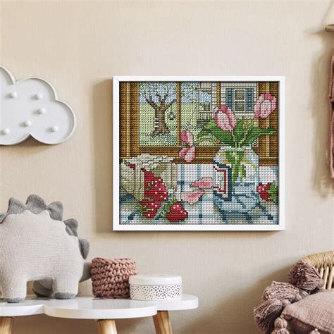 Full Embroidery Eco Cotton Thread 14ct Printed Spring Cross Stitch Kit 21x19cm Ebay