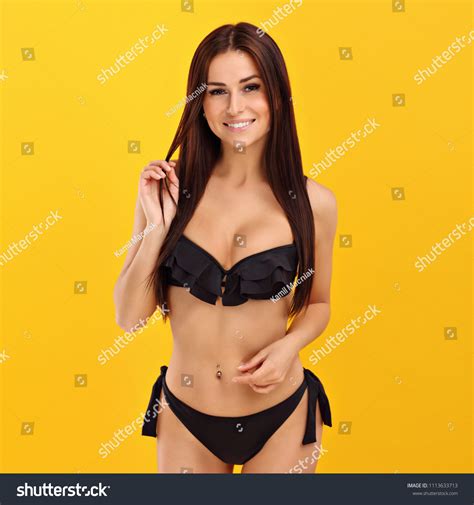 Sexy Woman Bikini Posing Against Yellow Stock Photo Edit Now 1113633713