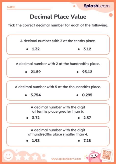 Identify Decimal Numbers For Given Place Values Worksheet