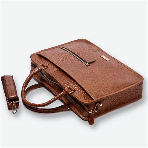 Tan Croco Leather Laptop Bag Kinnoti
