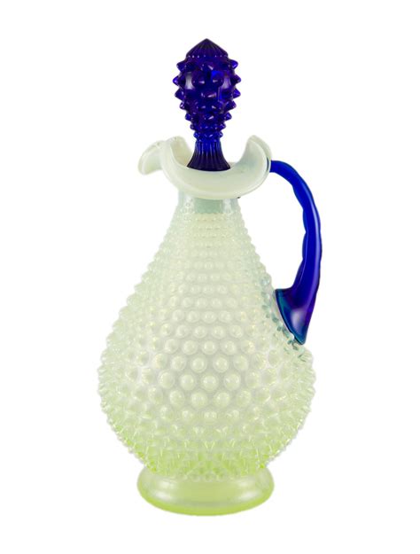 Fenton Art Glass Company Antique Topaz Uranium Glass Hobnail Decanter