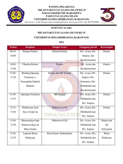 Susunan Acara Milad Fai Ke 35 Pdf