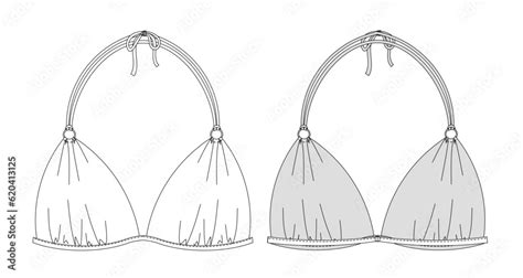 Hand Drawn Woman Bikini Technical Vector Drawing Template Sketch