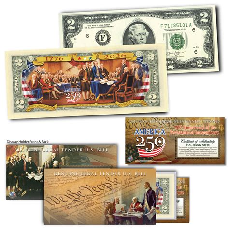 America's 250th Anniversary Collectible $2 Bill | 1776 - 2026 Banner w
