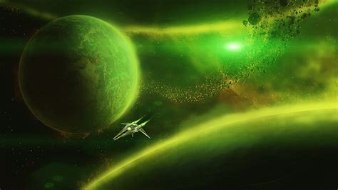 Wallpaper 1920x1080 Px Digital Art Green Lights Meteors Planet