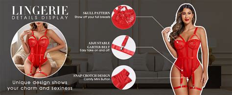 Amazon Avidlove Lingerie Sets For Women Sexy Lace Skull Corset With Garter Belt One Piece