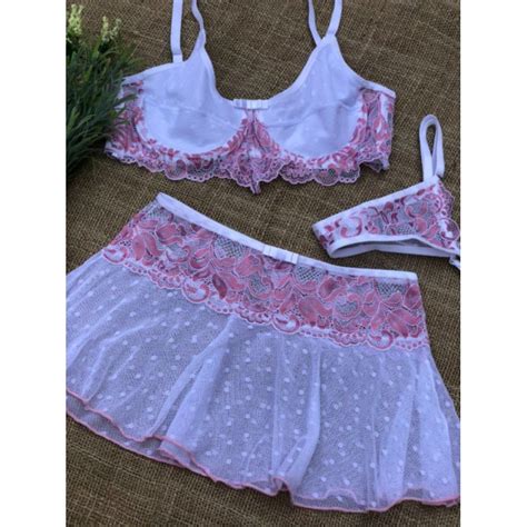 Conjunto de lingerie sexy sutiã aro e sem bojo calcinha fio e
