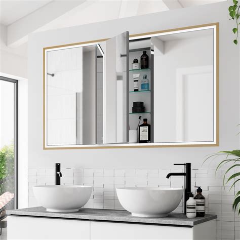 Hib Vanquish 120 Recessed Brass Bathroom Mirror Cabinet With Lights 1230 X 730mm Better