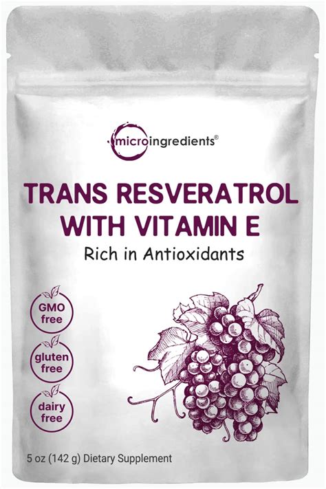 Pure Trans Resveratrol Powder With Natural Vitamin E 5 Ounce 2 In 1 Formula Micronized Powder