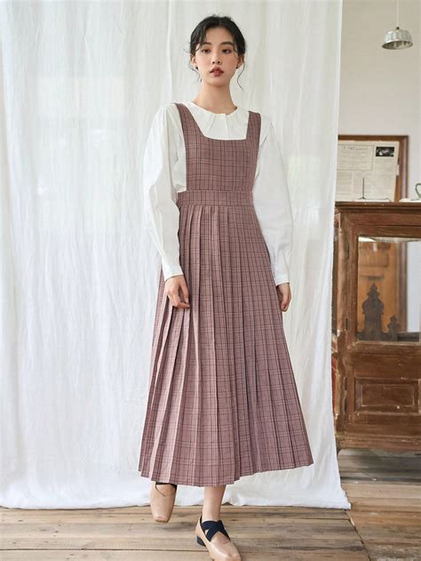 Friful Kleid Mit Plaid Muster Falten Am Saum Aktuelle Trends