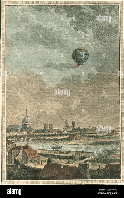 Montgolfier Brothers Hot Air Hot Air Balloon Over Paris France Engraving By Nicolas De