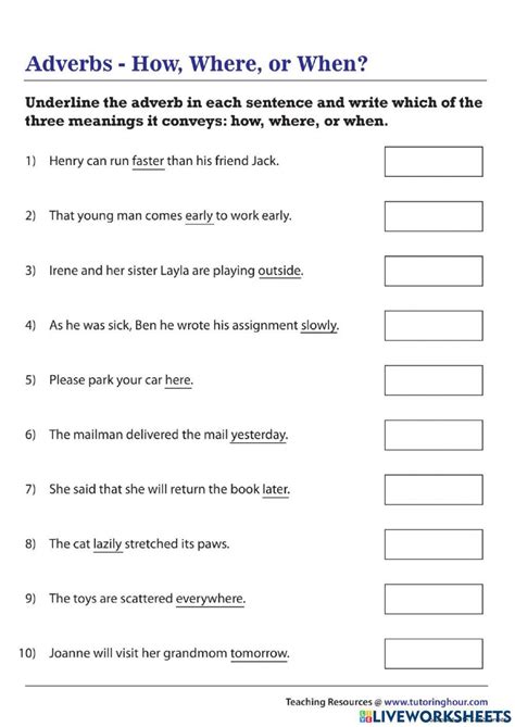 Adverb Of Manner Time And Place Online Exercise For Live Worksheets