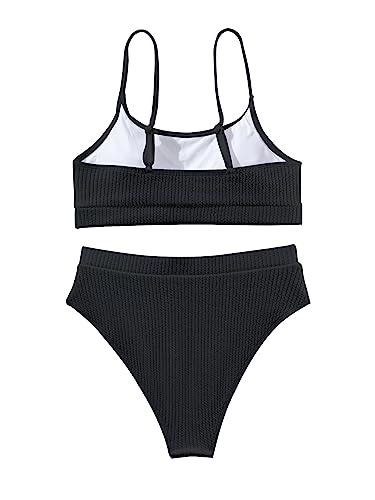 Lilosy High Waisted Tummy Control Ribbed Bikini Crop Top Brazilian Swimsuit Set Piece