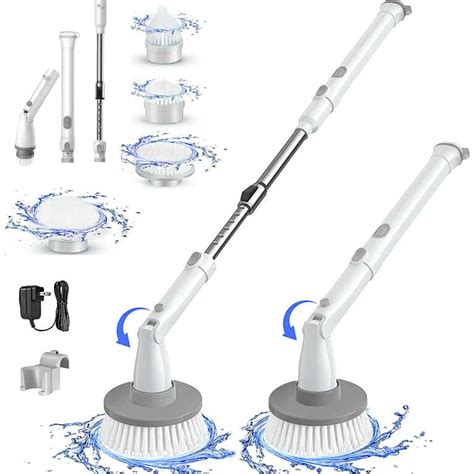 homitt cordless electric spin scrubber   brush heads extension