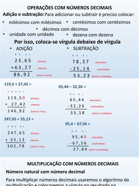 Operação Com Número Decimal - Operações com Números Decimais | PDF | Álgebra | Álgebra abstrata