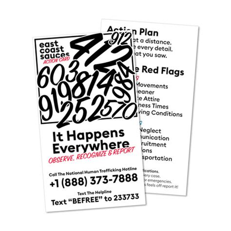 Human Trafficking Action Call Card East Coast Sauces