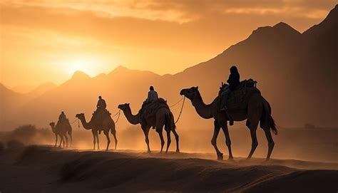 Premium Photo Camel Caravan In Sahara Desert