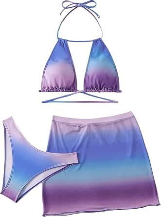 Amazon Shenhe Women S Pieces Halter Swimsuits Tie Back High Cut Sexy Bikini With Cover Up