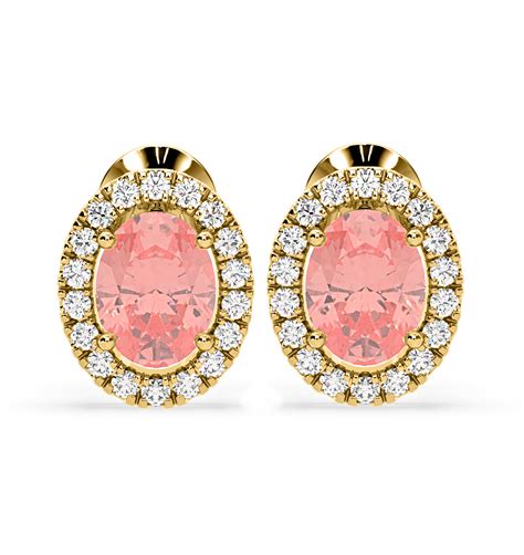 Georgina Pink Lab Diamond Ct Oval Halo Earrings In K Gold Elara