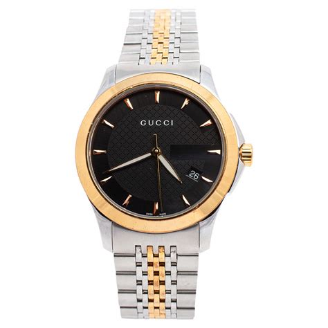 Gucci Black Two Tone Stainless Steel G Timeless 1264 Mens Wristwatch 38 Mm Gucci The Luxury