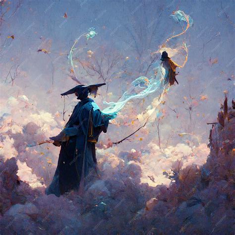 Premium Photo Painting Of A Wizard Flying A Kite In The Sky With A