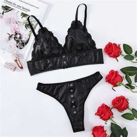 Generic New Lace Pu Leather Stitching Nightclub Hot Girl Uniform Sexy Lingerie Suit