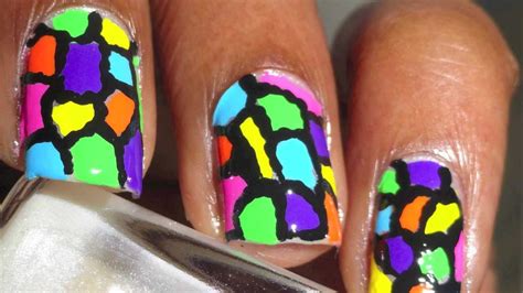 Colorful Mosaic Or Stained Glass Nail Art Hd Youtube