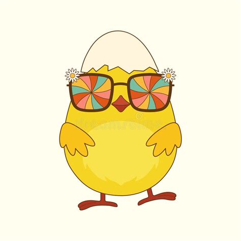 Easter Cartoon Chick In Groovy Sunglasses Chick Character In A Trendy