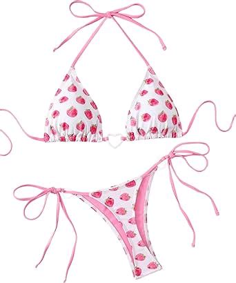 Amazon GORGLITTER Women S Strawberry Bikini Set Piece Heart Ring Backless Triangle Bra