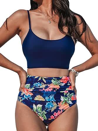 Amazon CUPSHE Women S Bikini Sets Two Piece Swimsuit High Waisted Scoop Neck Tummy Control
