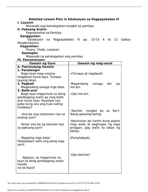 Detailed Lesson Plan In Edukasyon Sa Pagpapakatao 4 Layunin Nasasabi