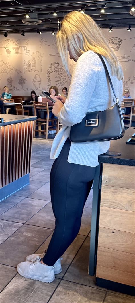 Blonde In Leggings Waiting For Coffee Spandex Leggings Yoga Pants Forum