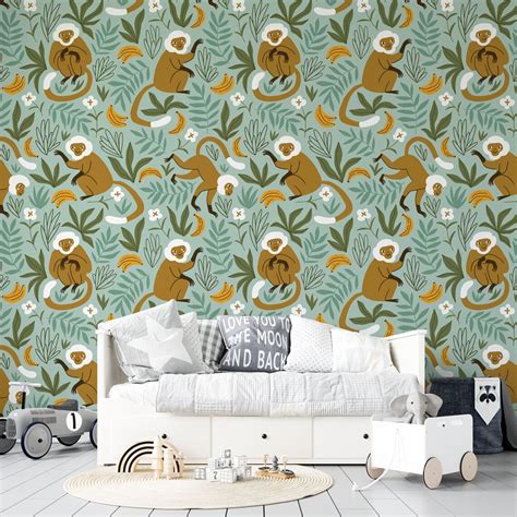 Monkey Nursery Room Wallpaper Animal Print for Kids Room Wall - Etsy