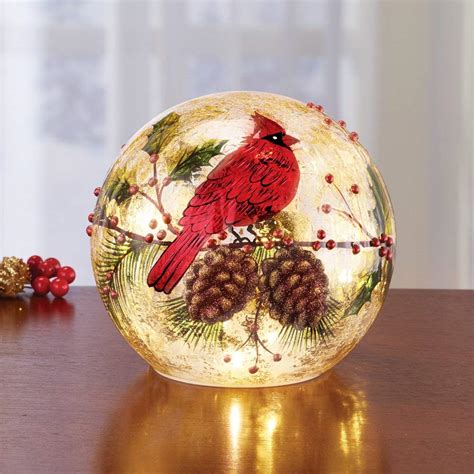 Cardinal Lighted Ball Christmas Tabletop Decoration | Christmas