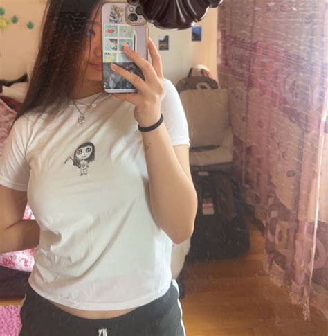Coraline Death Girl 2000s Baby Tee White Baby Tee Handmade Y2k Note