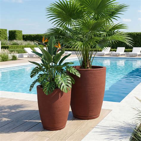 Vasos Com Plantas Grandes - Vasos de Plantas Grandes Escovados com Prato Coletor | Polietileno para ...