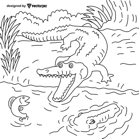 Crocodile Animal Coloring Pages For Kids And Adults Design Free Vector