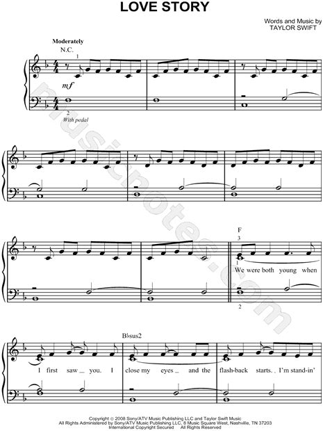 Taylor Swift Love Story Sheet Music Easy Piano In F Major Transposable Download And Print