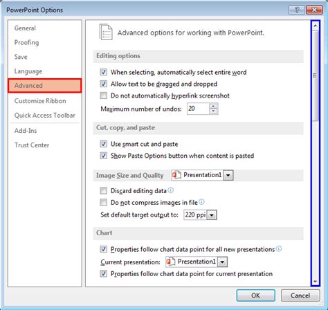 Advanced Program Options In Powerpoint 2013 For Windows