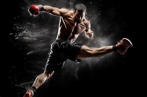 Premium Photo | Mma male fighter jumping with a knee kick