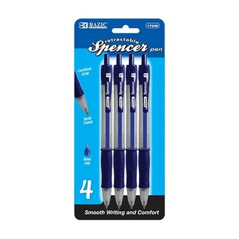 Bazic Spencer Blue Retractable Pen W Cushion Grip Blue