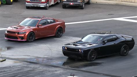 Hellcat Charger Widebody Vs Hellcat Challenger Drag Race Of Muscle