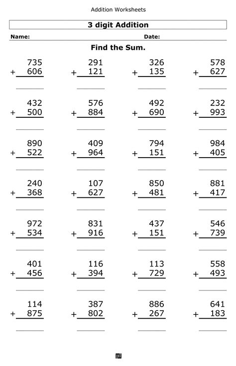 Free 3 Digit Addition Worksheet With Regrouping Free4Classrooms