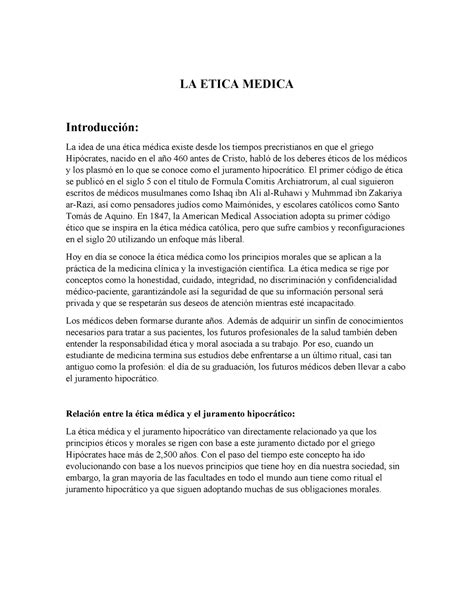 Tica M Dica Y Juramento Hipocratico La Etica Medica Introducci N La