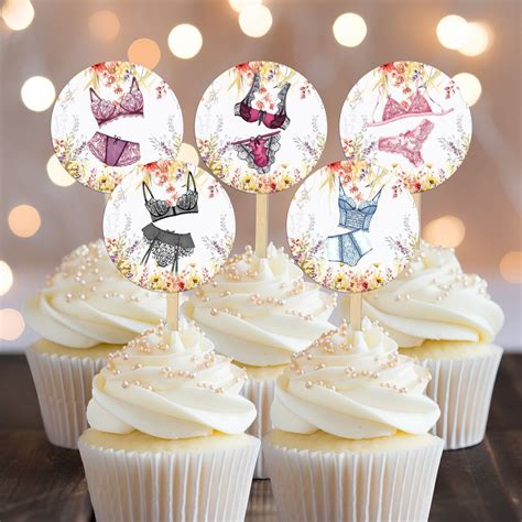 Lingerie Shower Cupcake Toppers Wildflower Shower Picks Ooh La La Bras Panties Bridal