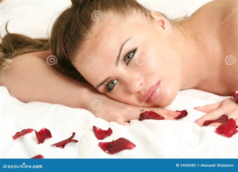 Naked Girl On Bed With Rose Stock Photo Image Of Desire Females 2442680