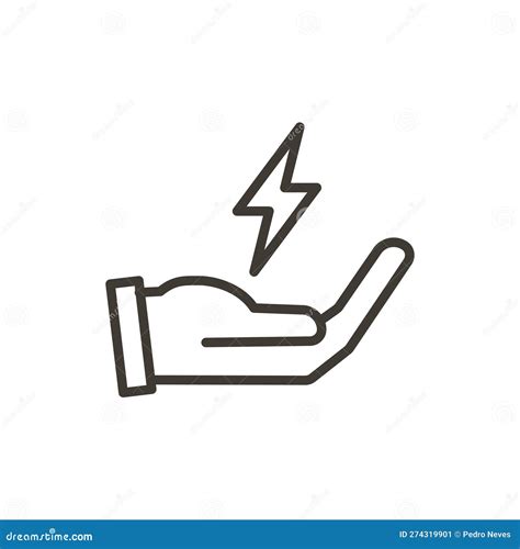 Hand And Electricity Vector Thin Line Outline Icon Illustration Image