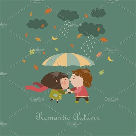 Couple Kissing Under Umbrella Illustrations ~ Creative Market