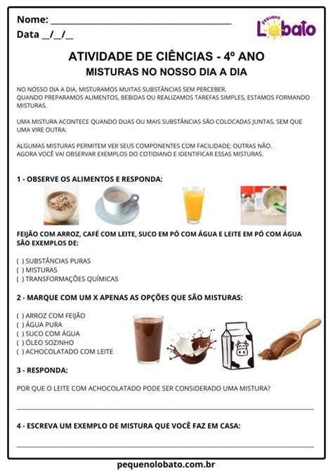 Atividades de Ciências 4º Ano - Misturas no Cotidiano