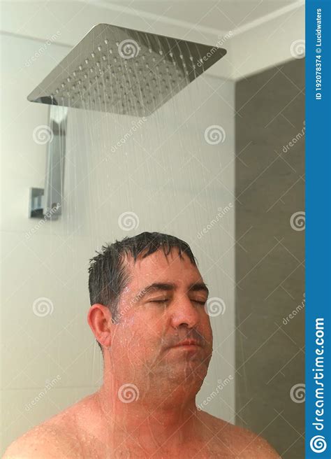 Mature Adult Man Having A Shower Stock Photo Image Of Chest Freshness 192078374